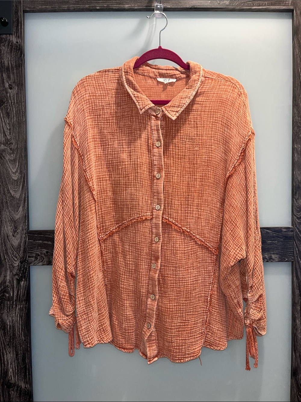 easel Washed Orange Textured Button-Down Shirt